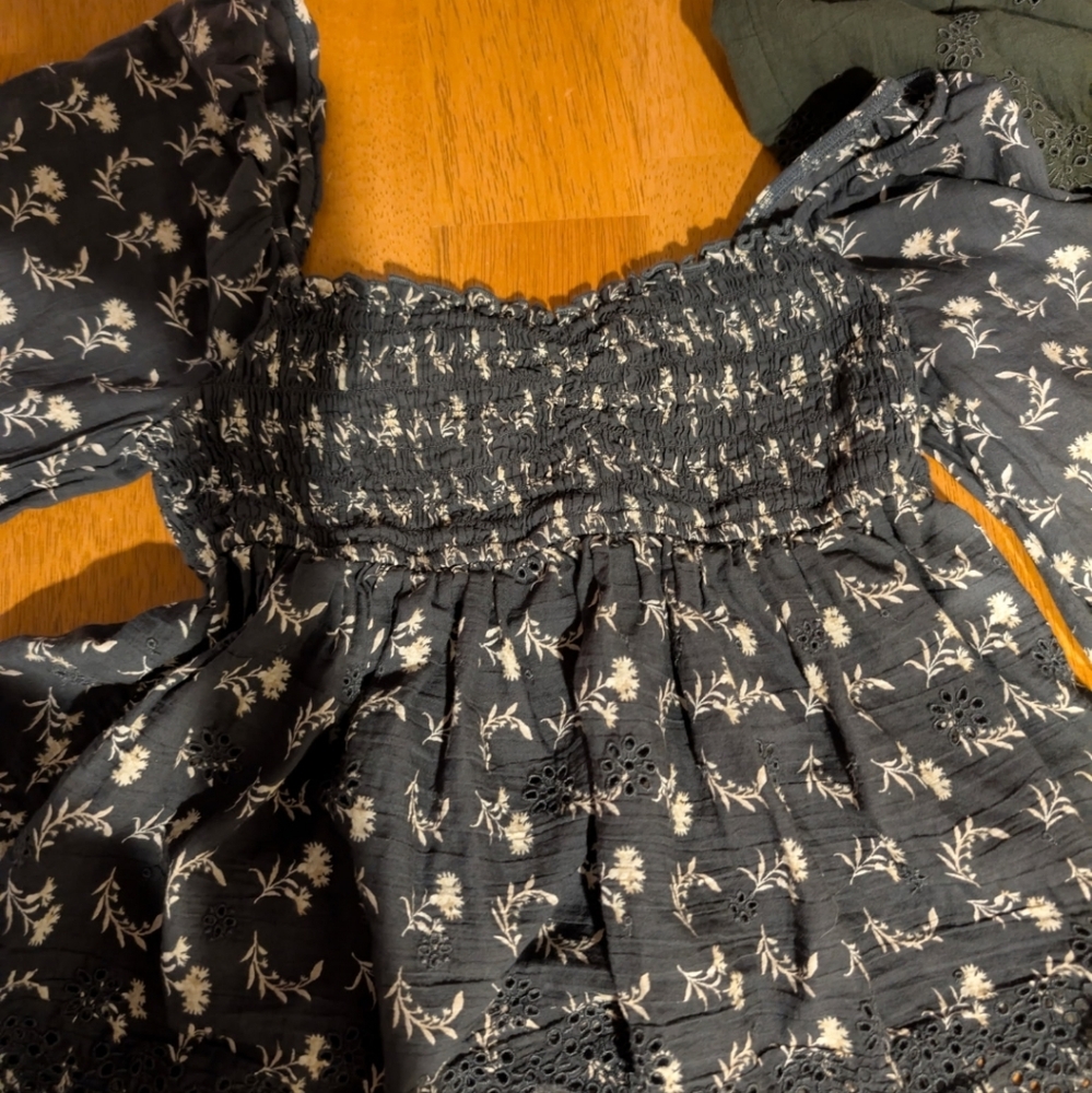 Floral Smocked Black Top & Green Forest Top